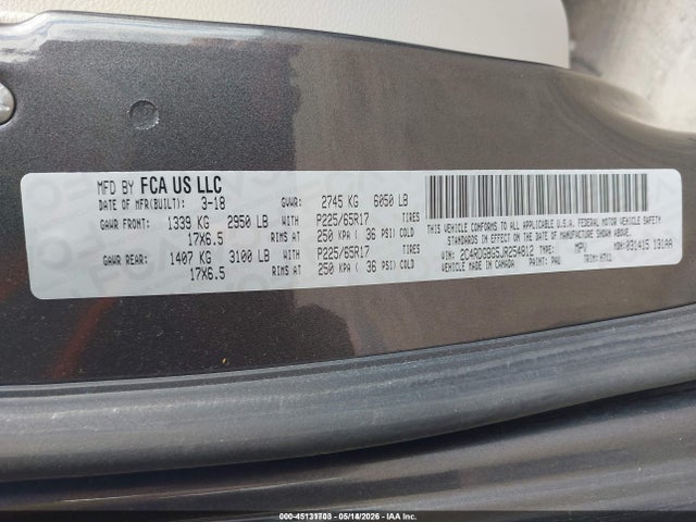 45131703 :رقم المزاد ، 2C4RDGBG5JR254812 vin ، 2018 Dodge Grand Caravan Se مزاد بيع
