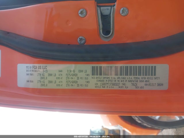 2015 Ram 1500 Sport მანქანა იყიდება აუქციონზე, vin: 1C6RR7MT1FS683227, აუქციონის ნომერი: 45131729