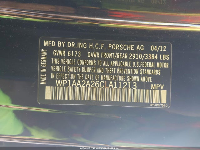 Aukcja sprzedaży 2012 Porsche Cayenne, vin: WP1AA2A26CLA11213, numer aukcji: 45131746