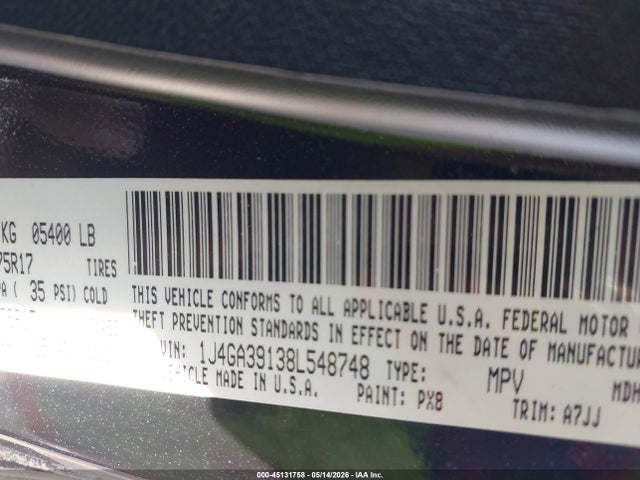 Продаж на аукціоні авто 2008 Jeep Wrangler, vin: 1J4GA39138L548748, номер лоту: 45131758