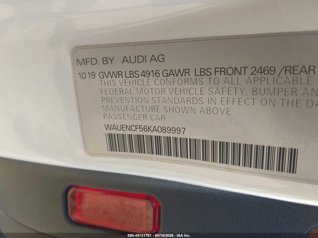 Продаж на аукціоні авто 2019 Audi A5 45 Premium, vin: WAUENCF56KA089997, номер лоту: 45131761