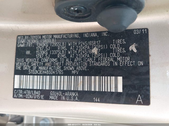 Продаж на аукціоні авто 2011 Toyota Highlander Se V6, vin: 5TDZK3EH4BS041765, номер лоту: 45131771