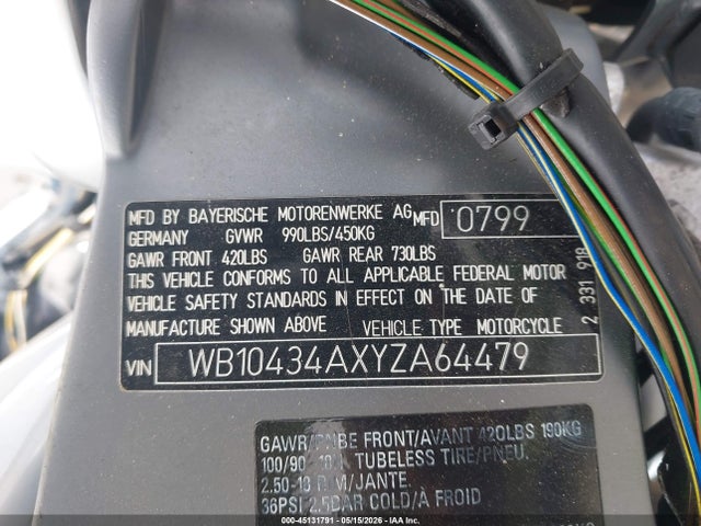 45131791 :رقم المزاد ، WB10434AXYZA64479 vin ، 2000 Bmw R1200 C مزاد بيع
