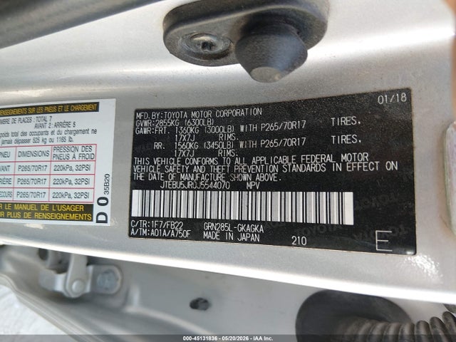 Aukcja sprzedaży 2018 Toyota 4runner Sr5, vin: JTEBU5JR0J5544070, numer aukcji: 45131836