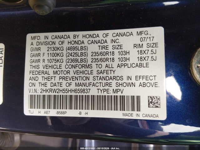 Honda CR-V EX 2017 2HKRW2H55HH659837 Image 9