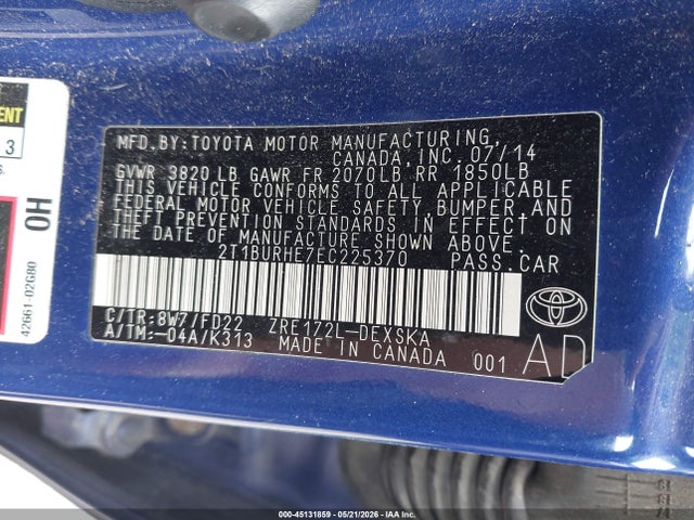 Продажа на аукционе авто 2014 Toyota Corolla S Plus, vin: 2T1BURHE7EC225370, номер лота: 45131859