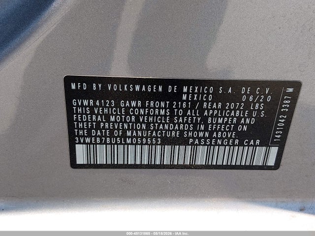 Продаж на аукціоні авто 2020 Volkswagen Jetta 1.4t Sel, vin: 3VWEB7BU5LM059553, номер лоту: 45131865