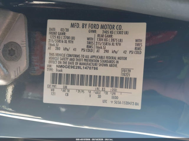 Aukcja sprzedaży 2020 Ford Transit Connect Xl Passenger, vin: NM0GE9E28L1470786, numer aukcji: 45131914