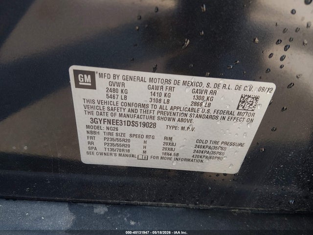 2013 Cadillac Srx Premium Collection მანქანა იყიდება აუქციონზე, vin: 3GYFNEE31DS519028, აუქციონის ნომერი: 45131947