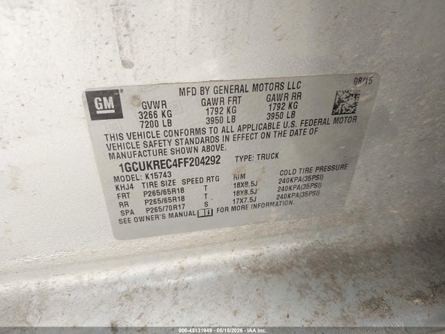 1GCUKREC4FF204292 Chevrolet Silverado 1500 2lt
