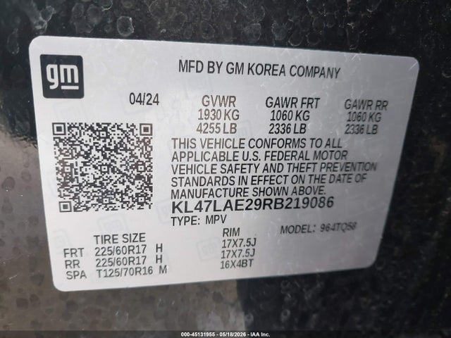 45131955 :رقم المزاد ، KL47LAE29RB219086 vin ، 2024 Buick Envista Preferred Fwd مزاد بيع