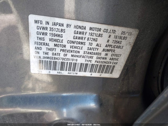 Продажа на аукционе авто 2013 Honda Fit, vin: JHMGE8H37DC051916, номер лота: 45131957
