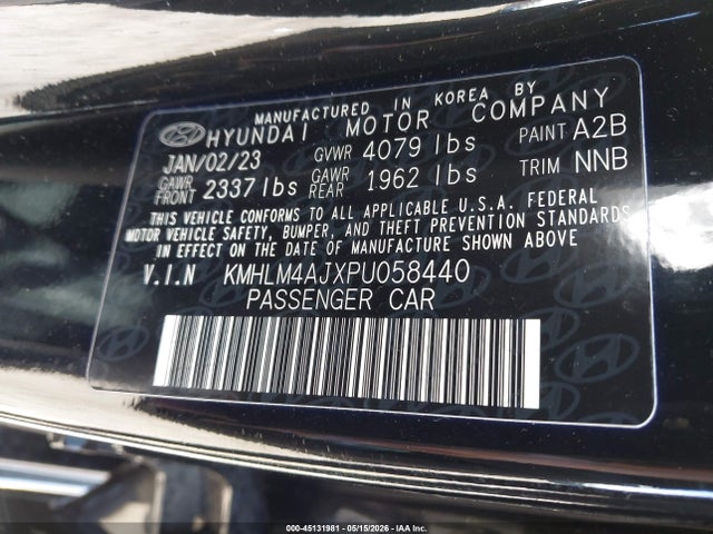 Продажа на аукционе авто 2023 Hyundai Elantra Hybrid Blue, vin: KMHLM4AJXPU058440, номер лота: 45131981