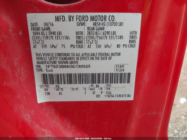 Aukcja sprzedaży 2016 Ford F-350 Xl, vin: 1FT8X3B66GEC88525, numer aukcji: 45131986