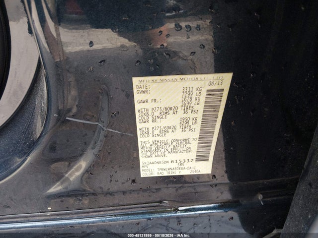 Продажа на аукционе авто 2013 Nissan Armada Platinum, vin: 5N1AA0NE5DN615332, номер лота: 45131999