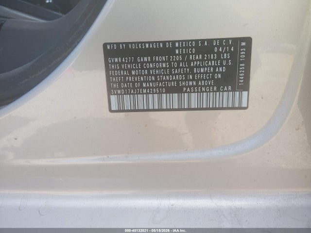Aukcja sprzedaży 2014 Volkswagen Jetta 1.8t Se, vin: 3VWD17AJ7EM429510, numer aukcji: 45132021