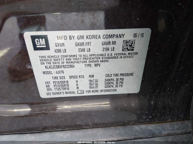 Продажа на аукционе авто 2015 Buick Encore Leather, vin: KL4CJCSBXFB222904, номер лота: 45132024