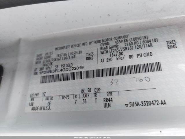 Aukcja sprzedaży 2016 Ford E-350 Cutaway, vin: 1FDWE3FL4GDC22019, numer aukcji: 45132042