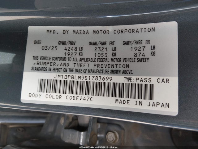45132044 :رقم المزاد ، JM1BPBLM9S1783699 vin ، 2025 Mazda Mazda3 2.5 S Carbon Edition مزاد بيع