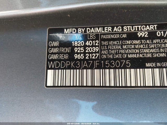 45132046 :رقم المزاد ، WDDPK3JA7JF153075 vin ، 2018 Mercedes-benz Slc 300 مزاد بيع