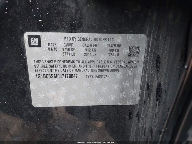 Aukcja sprzedaży 2018 Chevrolet Cruze Ls Auto, vin: 1G1BC5SM0J7170647, numer aukcji: 45132048