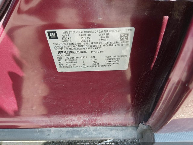 Chevrolet EQUINOX LT 2016 2GNALCEK9G6283496 Image 9