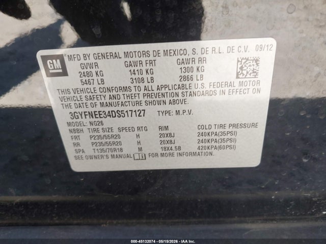 Aukcja sprzedaży 2013 Cadillac Srx Premium Collection, vin: 3GYFNEE34DS517127, numer aukcji: 45132074