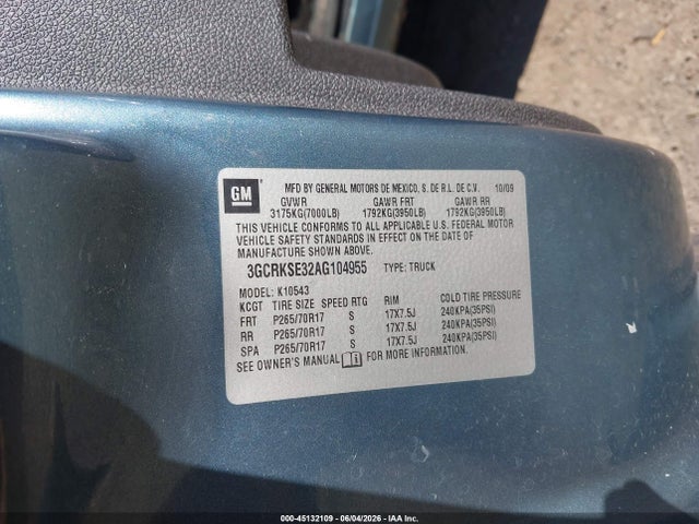45132109 :رقم المزاد ، 3GCRKSE32AG104955 vin ، 2010 Chevrolet Silverado 1500 Lt مزاد بيع