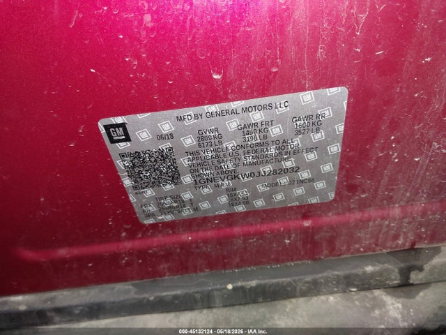 45132124 :رقم المزاد ، 1GNEVGKW0JJ282032 vin ، 2018 Chevrolet Traverse 1lt مزاد بيع