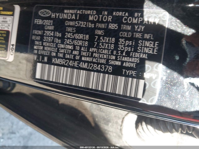 2021 Hyundai Palisade Sel მანქანა იყიდება აუქციონზე, vin: KM8R24HE4MU284378, აუქციონის ნომერი: 45132130