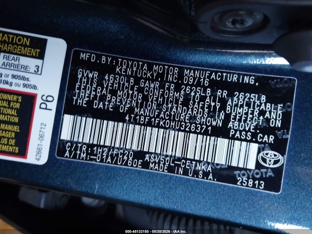 Aukcja sprzedaży 2017 Toyota Camry Le, vin: 4T1BF1FK0HU326371, numer aukcji: 45132150