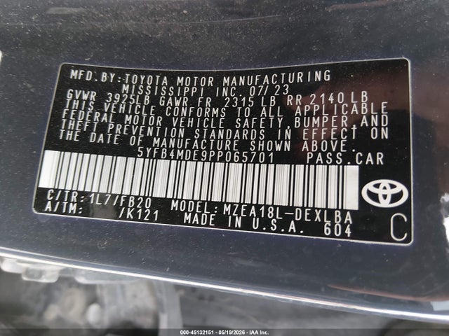 5YFB4MDE9PP065701 Toyota COROLLA LE