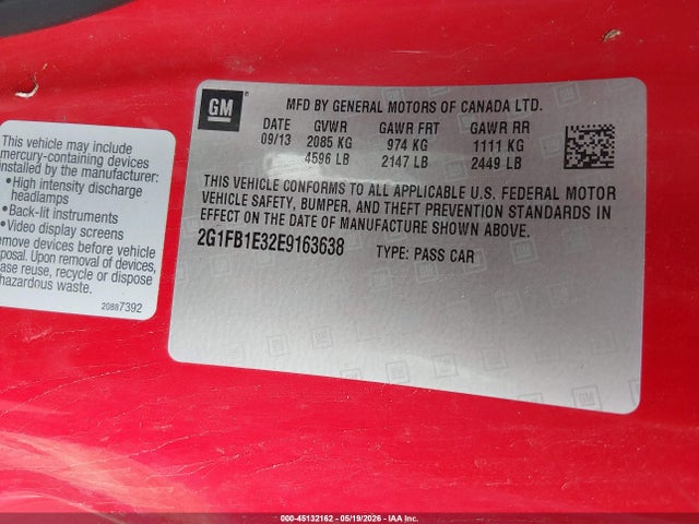 Chevrolet Camaro 1lt 2014 2G1FB1E32E9163638 Image 9