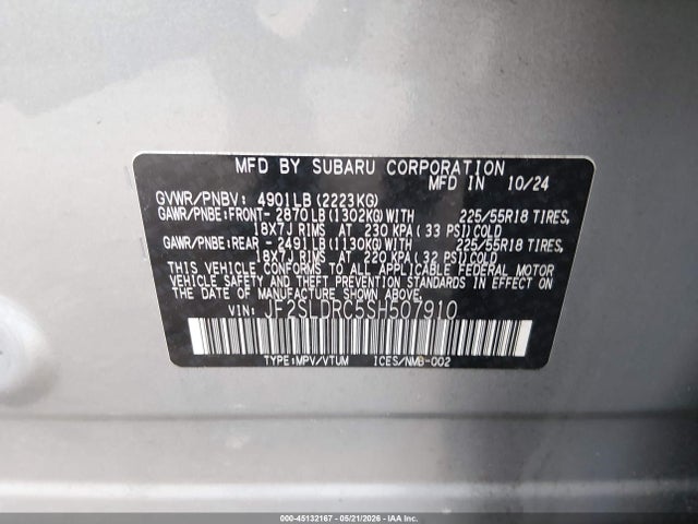 2025 Subaru Forester Limited მანქანა იყიდება აუქციონზე, vin: JF2SLDRC5SH507910, აუქციონის ნომერი: 45132167