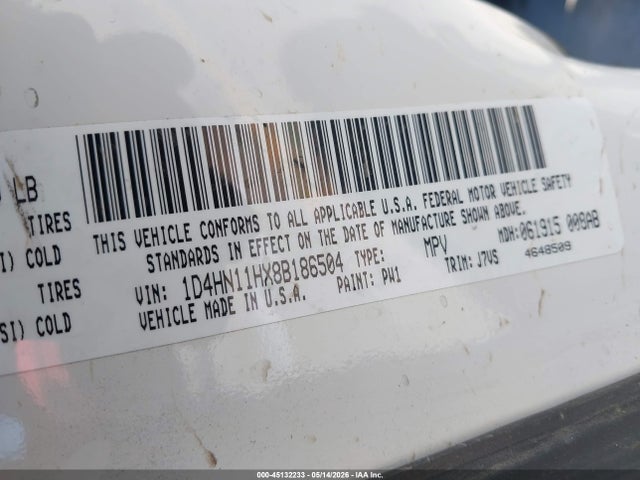 45132233 :رقم المزاد ، 1D4HN11HX8B186504 vin ، 2008 Dodge Grand Caravan Cv مزاد بيع