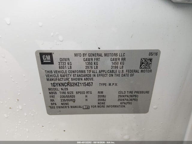 Продаж на аукціоні авто 2017 Cadillac Xt5 Premium Luxury, vin: 1GYKNCRS2HZ115457, номер лоту: 45132252