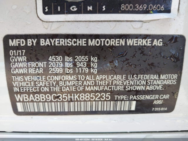 Продажа на аукционе авто 2017 Bmw 330i, vin: WBA8B9C35HK885235, номер лота: 45132254