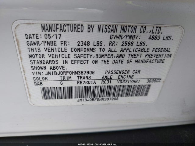 Продажа на аукционе авто 2017 Infiniti Qx50, vin: JN1BJ0RP0HM387906, номер лота: 45132291