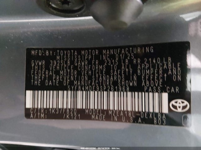 45132298 :رقم المزاد ، 5YFB4MDE9SP261968 vin ، 2025 Toyota Corolla Le مزاد بيع