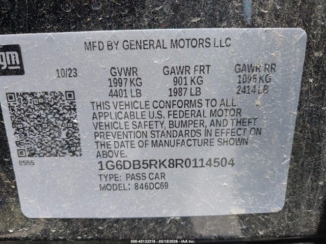 2024 Cadillac Ct4 Premium Luxury მანქანა იყიდება აუქციონზე, vin: 1G6DB5RK8R0114504, აუქციონის ნომერი: 45132316