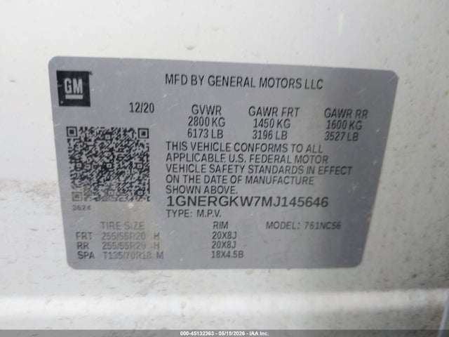Продажа на аукционе авто 2021 Chevrolet Traverse Fwd Lt Cloth, vin: 1GNERGKW7MJ145646, номер лота: 45132363