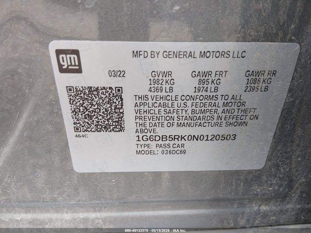 2022 Cadillac Ct4 Premium Luxury მანქანა იყიდება აუქციონზე, vin: 1G6DB5RK0N0120503, აუქციონის ნომერი: 45132370