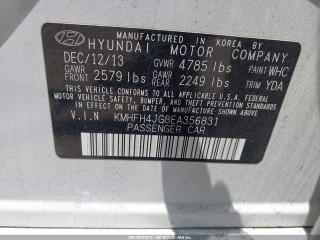 45132373 :رقم المزاد ، KMHFH4JG8EA356831 vin ، 2014 Hyundai Azera Limited مزاد بيع