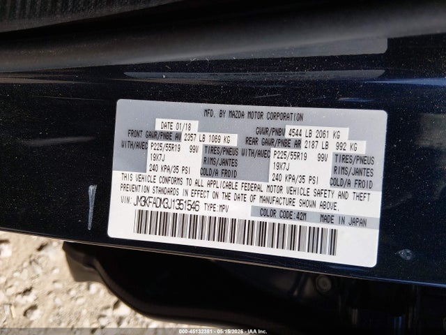 2018 Mazda Cx-5 Grand Touring მანქანა იყიდება აუქციონზე, vin: JM3KFADM3J1351546, აუქციონის ნომერი: 45132381