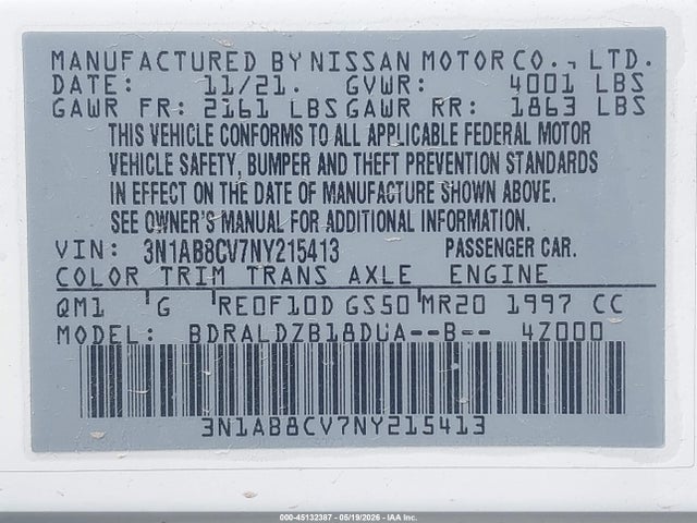 Продажа на аукционе авто 2022 Nissan Sentra Sv Xtronic Cvt, vin: 3N1AB8CV7NY215413, номер лота: 45132387
