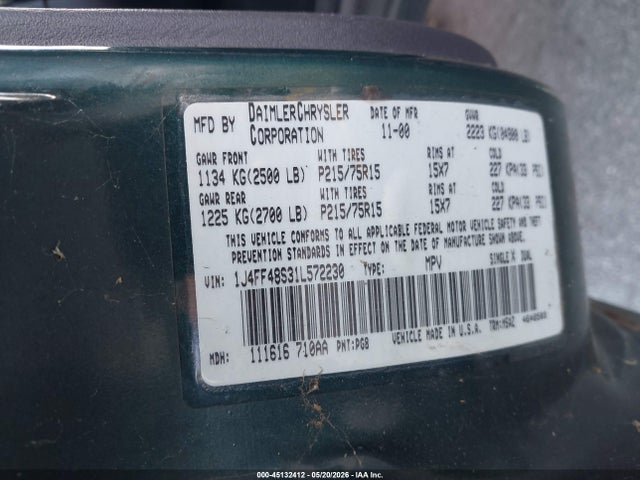 Продаж на аукціоні авто 2001 Jeep Cherokee Sport, vin: 1J4FF48S31L572230, номер лоту: 45132412