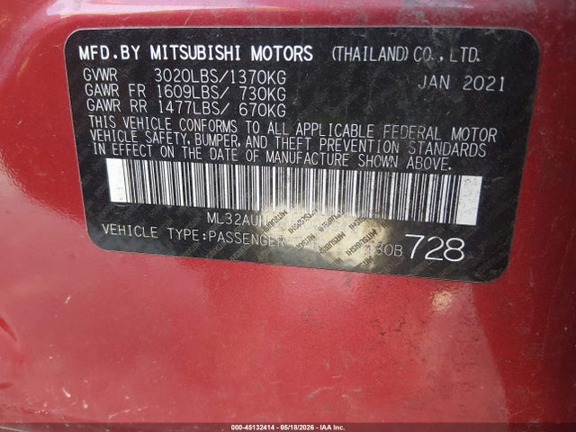 Продаж на аукціоні авто 2021 Mitsubishi Mirage Carbonite Edition/es/le, vin: ML32AUHJ9MH004942, номер лоту: 45132414