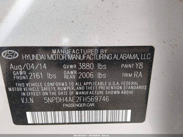 Продажа на аукционе авто 2015 Hyundai Elantra Se, vin: 5NPDH4AE2FH569746, номер лота: 45132417