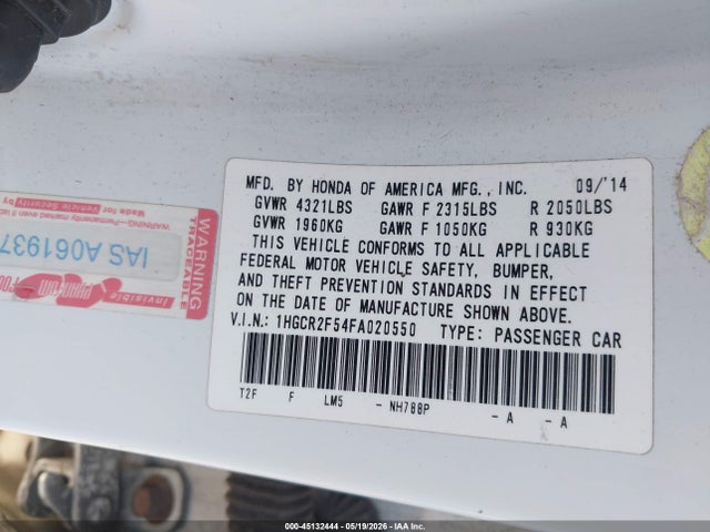 Продаж на аукціоні авто 2015 Honda Accord Sport, vin: 1HGCR2F54FA020550, номер лоту: 45132444