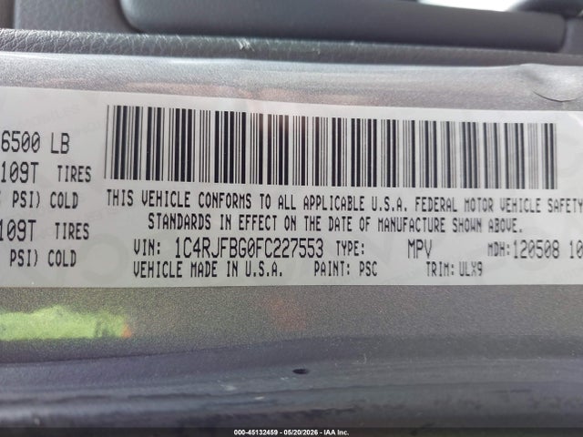 1C4RJFBG0FC227553 Jeep Grand Cherokee Limited